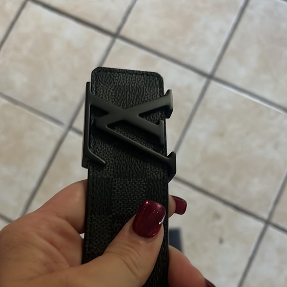 COPY - Black Louis Vuitton Damier belt with black initials - Picture 2 of 4